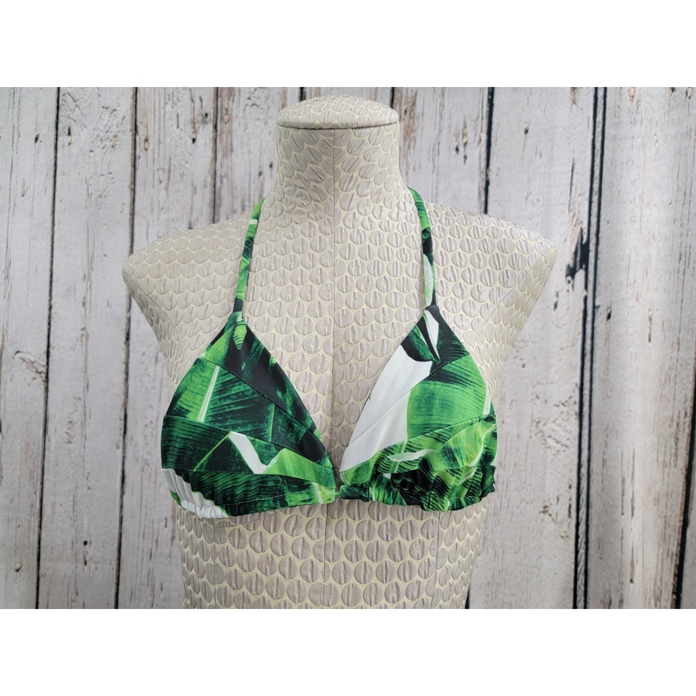 Stone Fox Swimwear Womens XS‎ Triangle Bikini Leaf Print Swimsuit Top Green EUC